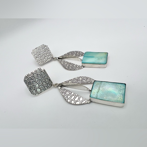 ART DECO ABALONE SHELL EARRINGS - Picture 5 of 5